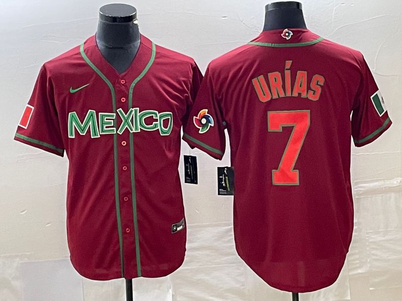 Men 2023 World Cub Mexico #7 Urias Red orange Nike MLB Jersey14